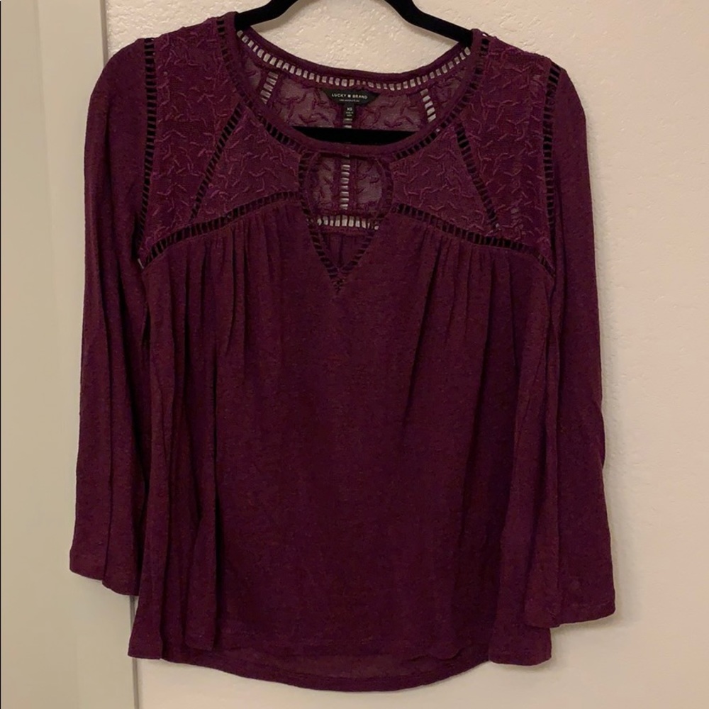 NWOT Plum Lucky Brand Flowy Top with Bell Sleeves
